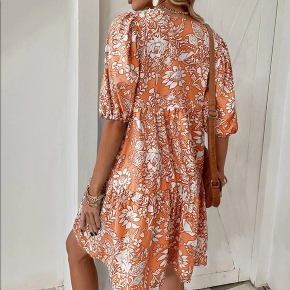 Boho floral lace contrast smock dress - Picture 2 of 7